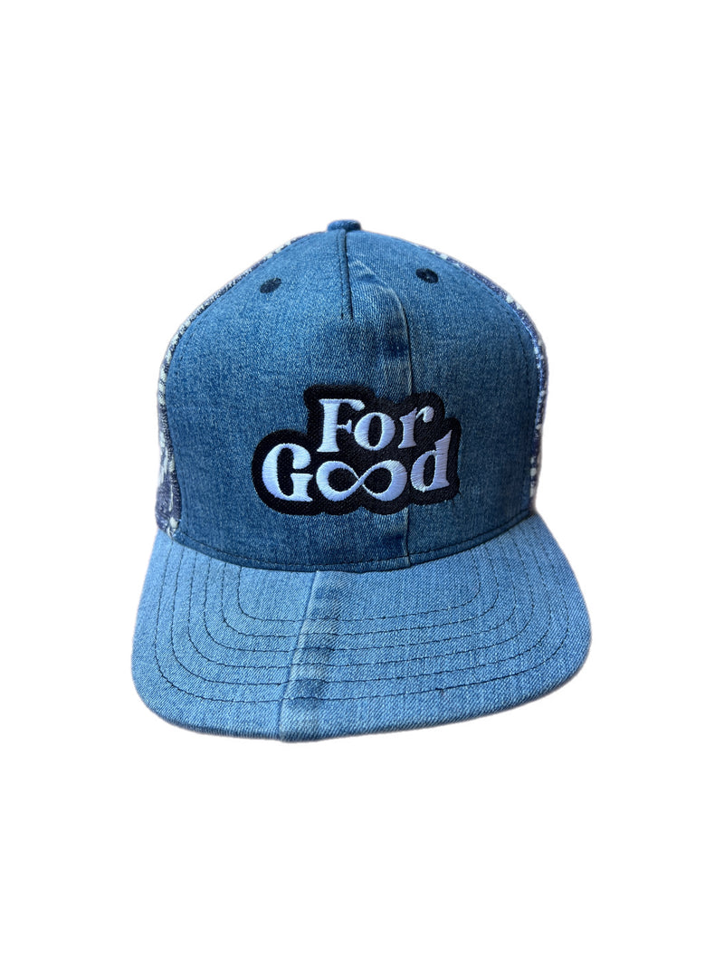 For Good × Thread Haus — 1:1 Upcycled Denim Trucker Cap
