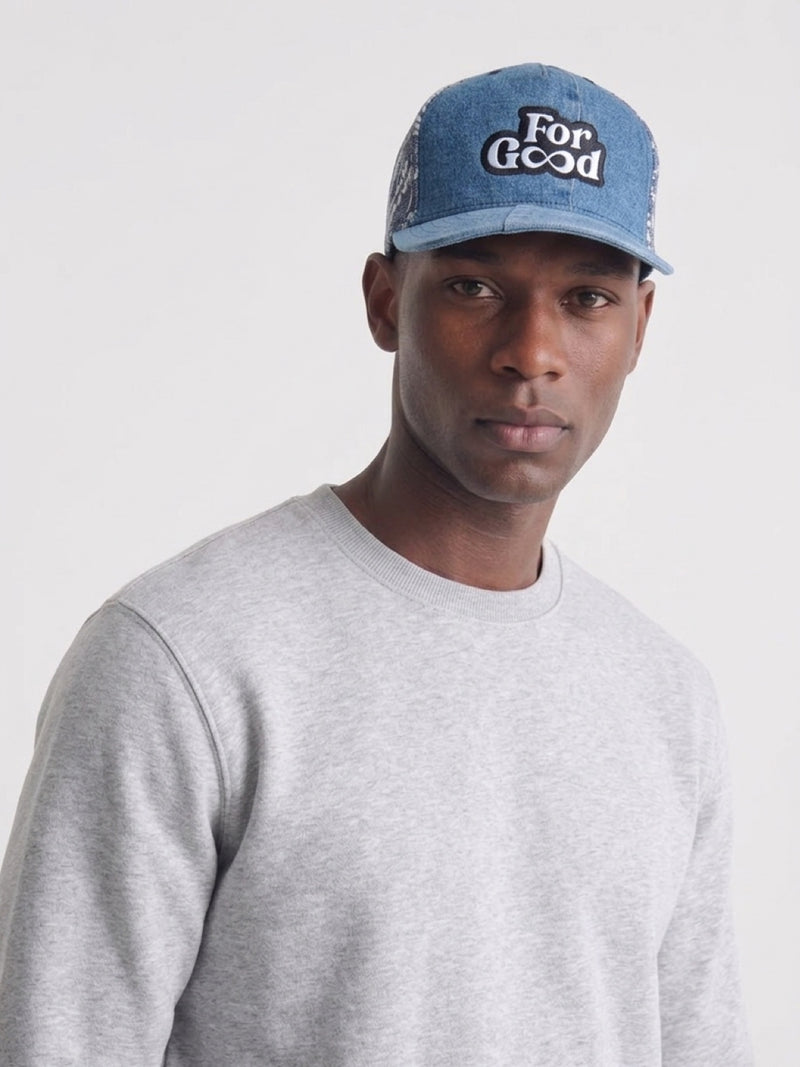 For Good × Thread Haus — 1:1 Upcycled Denim Trucker Cap